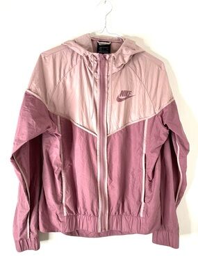 Nike Mauve Pink Two Tone Hooded Windbreaker Jacket Vented Back Zip Front